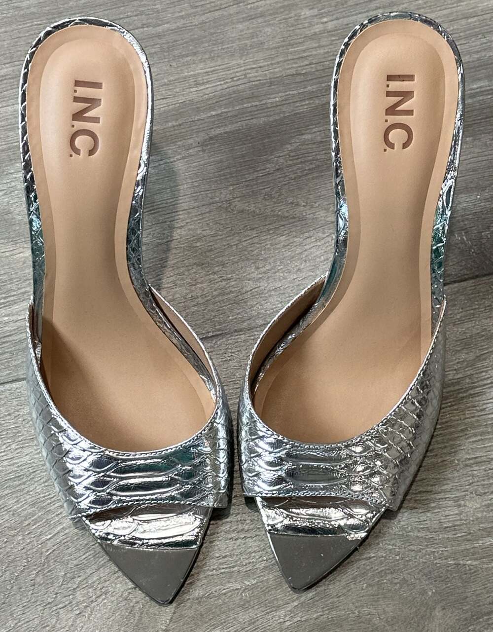 I.N.C. International Concepts Amra Silver Snake Print Mules